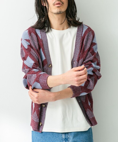 URBAN RESEARCH Sonny Label（アーバンリサーチサニーレーベル）の「ジャガードVネックニットカーディガン（カーディガン/ボレロ・メンズ・ボルドー/オフ/グリーン・M/L）」の6枚目の写真
