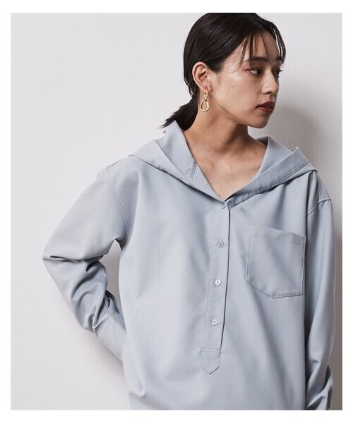 nissen（ニッセン）の「大きいサイズ フーディシャツチュニック シックスタイル（シャツ/ブラウス・レディース・オフベージュ/ブルー/チャコールグレー・L/LL/3L/4L/5L/6L/8L/10L）」の19枚目の写真