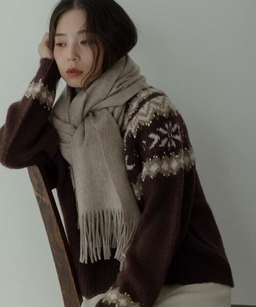 URBAN RESEARCH Sonny Label（アーバンリサーチサニーレーベル）の「大判ウールストール（マフラー・レディース・チャコール/Lグレー/ベージュ/ボルドー・One）」の18枚目の写真