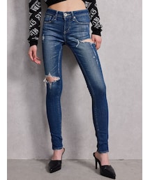 GYDA | ミドルウエストSIDE RIPPEDスキニーデニムパンツ(デニムパンツ)