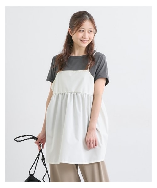 nissen（ニッセン）の「【マタニティウエア・授乳服】チュニックキャミソール＋トップス２点セット（産前・産後）（マタニティウェア/グッズ・レディース・スミクロ+モカブラウン/ベージュ+黒/アップルイエロー+オフ/ブラウン+オフホワイト/アイボリー+ダークグレー/黒+モカブラウン/ミント+アイボリー・マタニティM/マタニティL/マタニティLL/マタニティ3L/マタニティ4L/マタニティ5L）」の10枚目の写真
