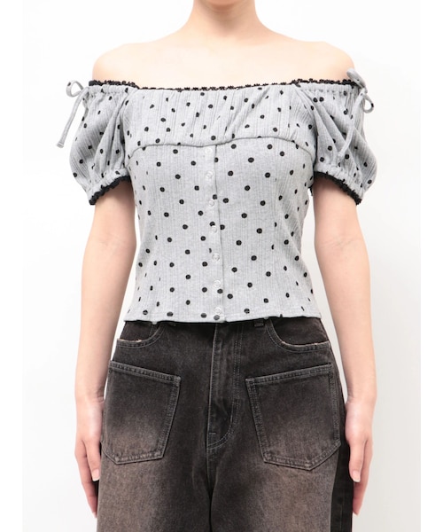 EMODA（エモダ）の「カットオフショルダートップス（Tシャツ/カットソー・レディース・アイボリー/グレー/ブラック/ライトミックス・F）」の13枚目の写真