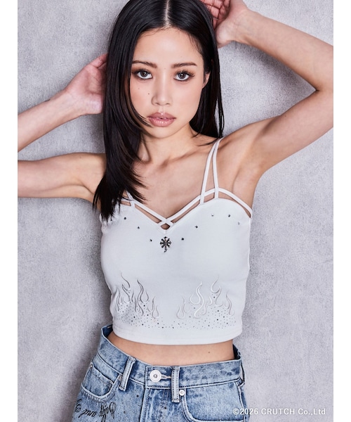 GYDA(ジェイダ)の「GYDA×GALFY GalDA sacred edge cross バインダービスチェ(キャミソール・レディース・オフホワイト/ブラック・F)」の1枚目の写真