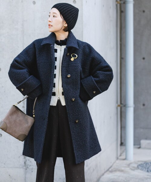 URBAN RESEARCH ROSSO（アーバンリサーチロッソ）の「F by ROSSO　『UR TECH』ブークレステンカラーコート（ステンカラーコート・レディース・BEIGE/NAVY・Free）」の6枚目の写真