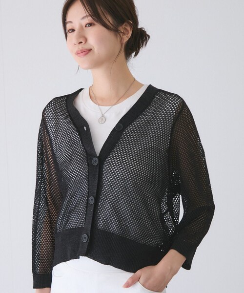 Jayro（ジャイロ）の「メッシュアミニットカーディガン（カーディガン/ボレロ・レディース・ブラック/ライトグレー/ホワイト系・F）」の4枚目の写真