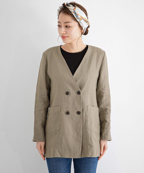 URBAN RESEARCH Sonny Label（アーバンリサーチサニーレーベル）の「リネンノーカラージャケット（ノーカラージャケット・レディース・エクリュ/ネイビー/グレージュ・FREE/Free）」の14枚目の写真