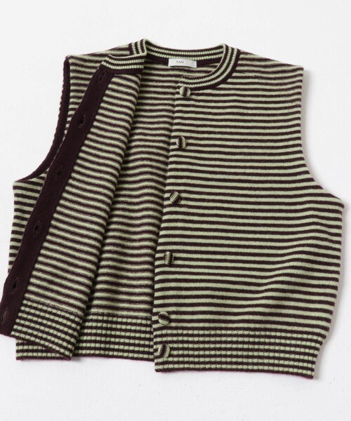 URBAN RESEARCH(アーバンリサーチ)の「TAN CASHMERE STRIPED KT VEST(ニット/セーター・レディース・WINExLT GN/BLACK・FREE)」の9枚目の写真