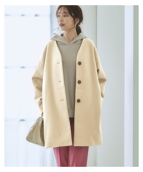 nissen（ニッセン）の「フェイクウールノーカラーコート（ノーカラーコート・レディース・黒/アイボリー/モカブラウン/サックス/ミント/ダスティピンク/グレージュ・S/M/L/LL/【旧】3L/【旧】4L/【旧】5L/【旧】6L/【旧】8L/【旧】10L/3L/4L/5L/6L/8L/10L）」の3枚目の写真