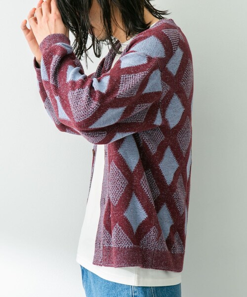URBAN RESEARCH Sonny Label（アーバンリサーチサニーレーベル）の「ジャガードVネックニットカーディガン（カーディガン/ボレロ・メンズ・ボルドー/オフ/グリーン・M/L）」の7枚目の写真