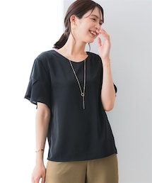nissen | 【胸元チラ見えしにくい】フレア袖バックラッフルＶネックブラウス（しわになりにくい・接触冷感）<大きいサイズ有>(シャツ/ブラウス)