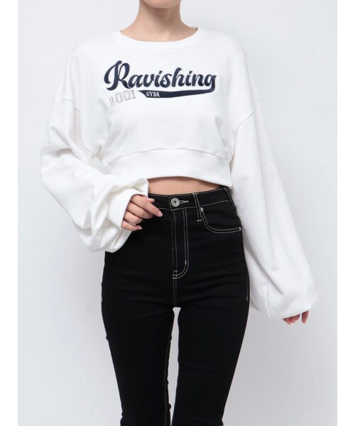 GYDA(ジェイダ)の「Ravishingショートスウェットプルオーバー(スウェット・レディース・オフホワイト/ブラック/ピンク・F)」の2枚目の写真