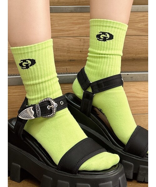 GYDA（ジェイダ）の「GD SOX（ソックス/靴下・レディース・オフホワイト/ブラック/ライム・F）」の3枚目の写真