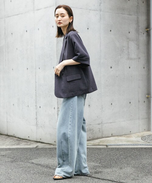 SENSE OF PLACE by URBAN RESEARCH（センスオブプレイスバイアーバンリサーチ）の「『UR TECH DRYLUXE』リネンライクジャケット（テーラードジャケット・レディース・GREIGE/CHARCOAL/BROWN/NAVY・one）」の9枚目の写真