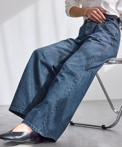 ROPE' PICNIC（ロペピクニック）の「パールキラキラビジューデニム（デニムパンツ・レディース・ネイビー/ブルー/ブラック系・L/M/S）」の18枚目の写真