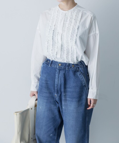 かぐれ（カグレ）の「コットンフリルワイドシャツ（シャツ/ブラウス・レディース・OFF/NAVY・Free）」の4枚目の写真