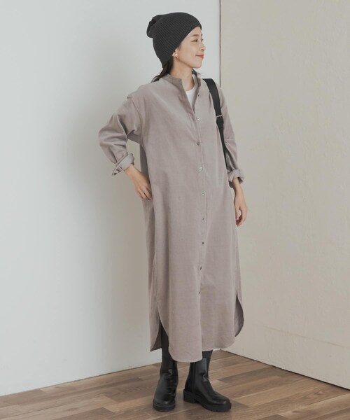URBAN RESEARCH DOORS（アーバンリサーチドアーズ）の「『WEB/一部店舗限定カラー』『UR TECH』コーデュロイシャツワンピース（ワンピース・レディース・GREIGE/ORANGE/GRAY/L.BLUE/MUSTARD・S/M）」の20枚目の写真