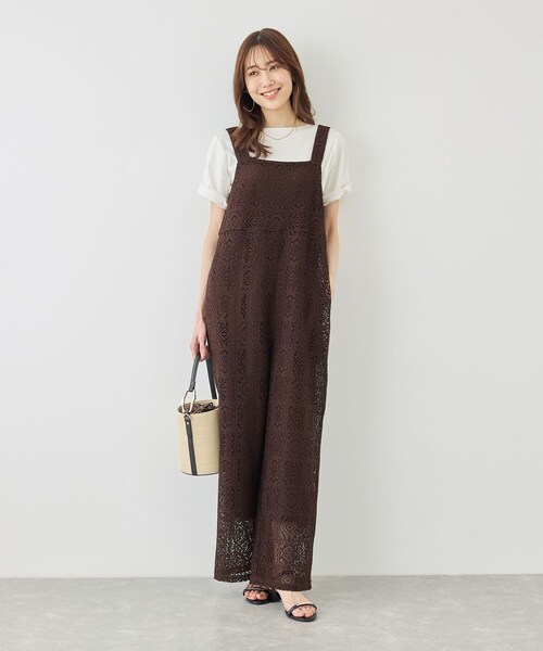 ROPE' PICNIC(ロペピクニック)の「幾何学レースオールインワン(つなぎ/オールインワン・レディース・キナリ/ブラウン・F)」の2枚目の写真