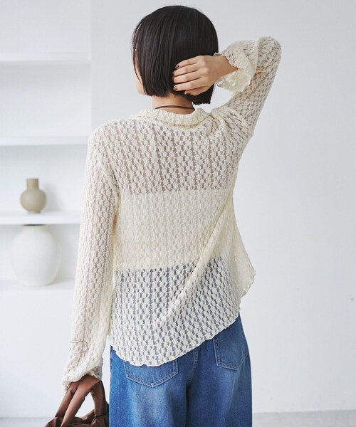 VIS（ビス）の「レースポロ襟カーディガン（カーディガン/ボレロ・レディース・ブラック/キナリ/ブラウン系・F）」の14枚目の写真