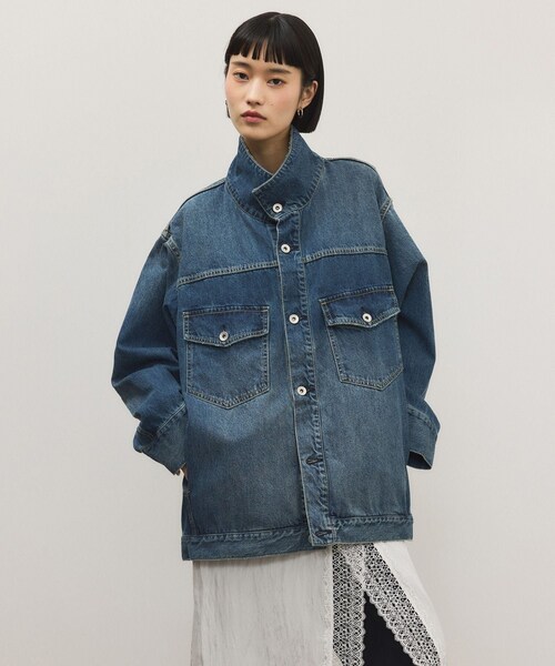 ADAM ET ROPE'(アダムエロペ)の「【WEB限定】スタンドネックデニムジャケット(デニムジャケット・レディース・ブルー/サックス・F)」の1枚目の写真