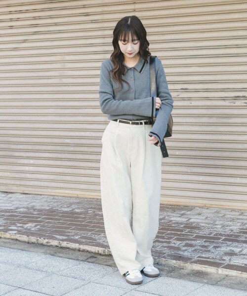ITEMS URBANRESEARCH（アイテムズ アーバンリサーチ）の「配色ポロニット（ニット/セーター・レディース・GRY/NVY/MELON・Free）」の9枚目の写真