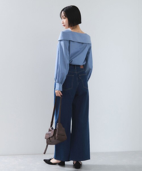 VIS（ビス）の「オフショルライクロングスリーブブラウス/イージーケア（シャツ/ブラウス・レディース・ホワイト系/ネイビー/ブルー系・F）」の10枚目の写真