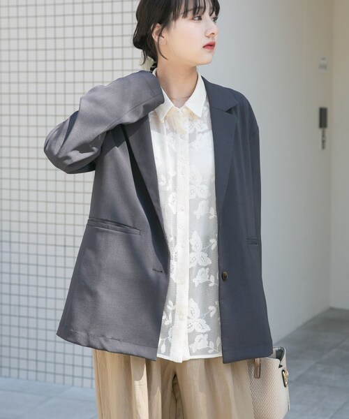 ITEMS URBANRESEARCH(アイテムズ アーバンリサーチ)の「ルーズテーラード強撚ジャケット(テーラードジャケット・レディース・KHK/Y.BEG/CHA・Free)」の6枚目の写真