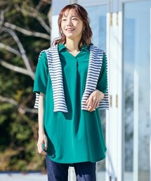 nissen | 吸汗速乾・ＵＶカットカノコゆるシルエット５分袖ポロチュニック＜大きいサイズ有＞(チュニック)