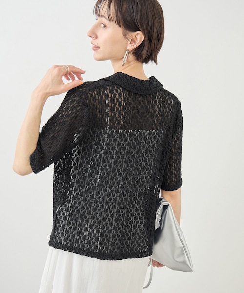 ROPE' PICNIC(ロペピクニック)の「【ちゃんと+かわいい保証】カットレースポロトップス/リンクコーデ(シャツ/ブラウス・レディース・ブラック/ホワイト/サックス・F)」の8枚目の写真