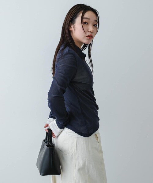 SENSE OF PLACE by URBAN RESEARCH（センスオブプレイスバイアーバンリサーチ）の「シアーレイヤードカットポロシャツ（その他トップス・レディース・BLK×GRY/NVY×IVO/BEG×IVO・One）」の20枚目の写真