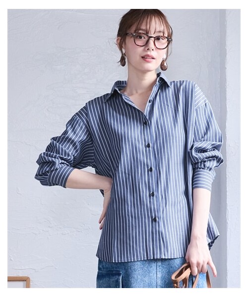 nissen（ニッセン）の「【関連要】＜大きいサイズ＞ゆるシルエットシャツ（シャツ/ブラウス・レディース・黒系ストライプ/ネイビー系ストライプ/オフホワイト(無地)・L/LL/3L/4L/5L/6L/8L/10L）」の21枚目の写真