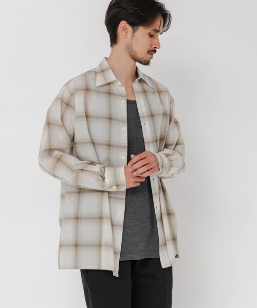 URBAN RESEARCH(アーバンリサーチ)の「SHEER CH SQUARE CUT SHIRTS(シャツ/ブラウス・メンズ・IVORY/BLACK/GREEN・M/L)」の7枚目の写真