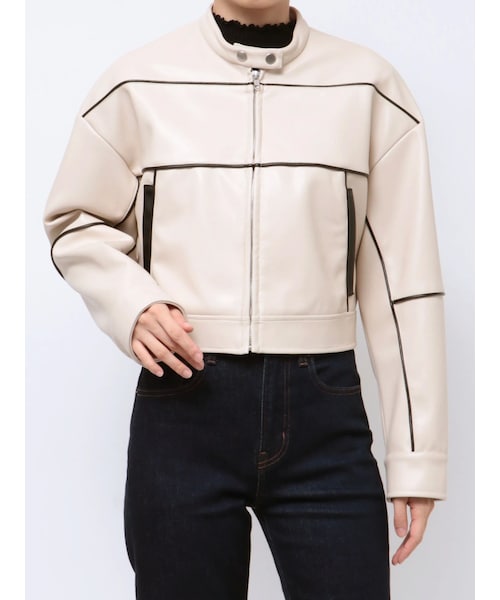 EATME（イートミー）の「バイカラーバイカージャケット（ライダースジャケット・レディース・アイボリー/ブラック・F）」の2枚目の写真