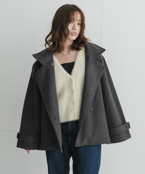 URBAN RESEARCH Sonny Label（アーバンリサーチサニーレーベル）の「メルトンジャージースタンドカラーコート（テーラードジャケット・レディース・L.グレー/チャコールグレー/モカ・Free）」の6枚目の写真
