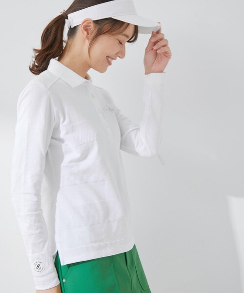 ROPE'（ロペ）の「【UV】【吸水速乾】クールマックスリンクス長袖ポロ（ポロシャツ・レディース・ホワイト/ネイビー・L/M/S）」の6枚目の写真
