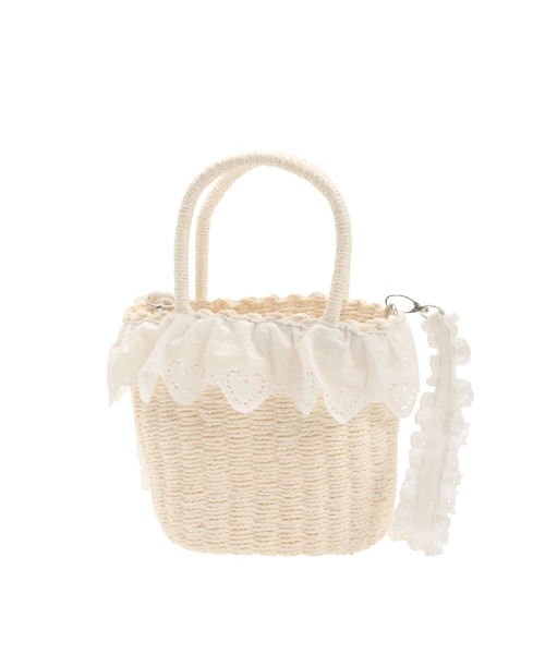 merry jenny（メリージェニー）の「レースフリルカゴバッグ（ハンドバッグ・レディース・オフホワイト/アイボリー/ピンク/ブルー・F）」の7枚目の写真