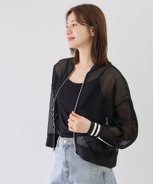 Jayro(ジャイロ)の「【セットアップ可】ラインメッシュブルゾン(ブルゾン・レディース・ブラック/ベージュ・M)」の6枚目の写真