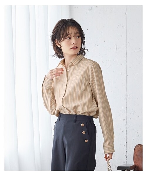 nissen（ニッセン）の「＜大きいサイズ＞綿１００％柔らかオックスフォードシャツ（シャツ/ブラウス・レディース・ラベンダー系チェック/ベージュ系マルチストライプ/黒系チェック/黒×オフホワイトストライプ/ネイビー系ブロックチェック/オフホワイト(ネット限定)/ピンク系ギンガムチェック(24春用)・L/LL/3L/4L/5L/6L/8L/10L）」の4枚目の写真