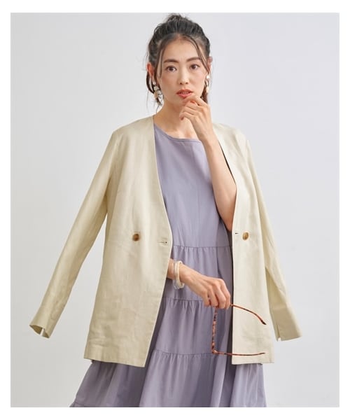 nissen（ニッセン）の「レーヨン麻ジャケット【OtonaSMILE】（ノーカラージャケット・レディース・モカブラウン/チャコールグレー/アイボリー・M/L/LL/3L/4L/5L）」の7枚目の写真