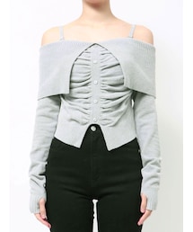 EMODA | FRONT BUTTON OFF SHOULDER KNIT(ニット/セーター)