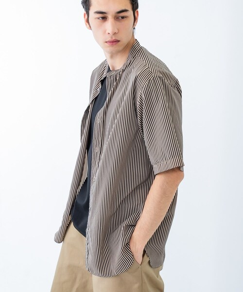 URBAN RESEARCH（アーバンリサーチ）の「PRINT BAND COLLAR SHIRTS（シャツ/ブラウス・メンズ・BLK×BEG/BLK×WHT/NVY×BRN・M/L）」の8枚目の写真