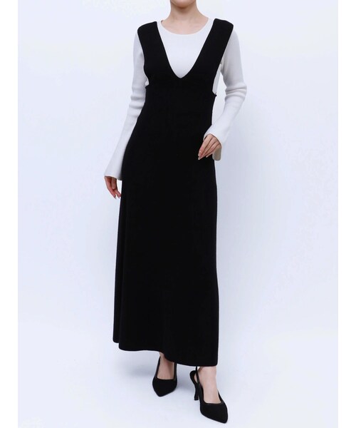 RESEXXY（リゼクシー）の「コルセットフレアニットジャンスカ（ジャンパースカート・レディース・アイボリー/ブラック/ピンク・F）」の3枚目の写真