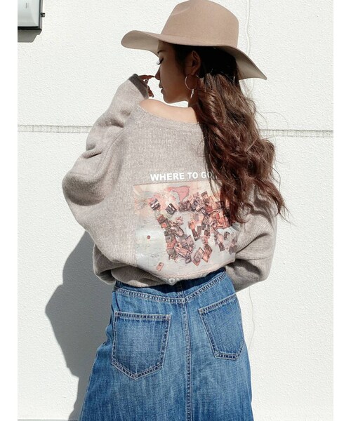 GYDA（ジェイダ）の「カラーグラフィックニット TOPS（ニット/セーター・レディース・ピンク/マスタード/ミントグリーン/ブラウン/ベージュ/アイボリー/ブラック・F）」の2枚目の写真