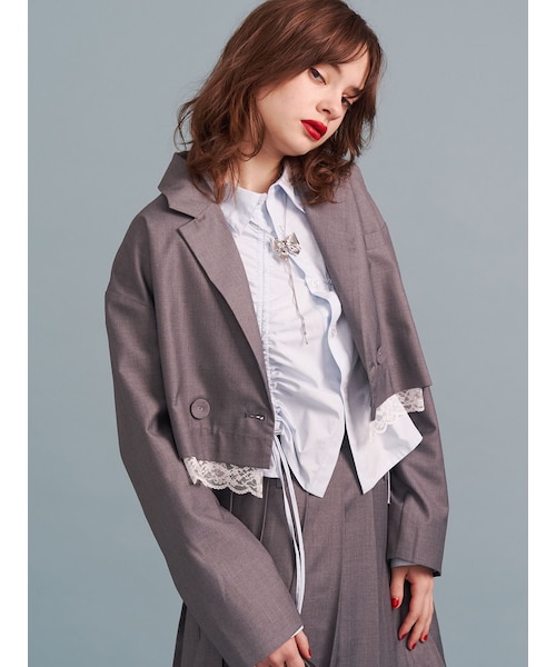 jouetie（ジュエティ）の「ヘムレースショートジャケット【セットアップ対応】（セットアップ・レディース・グレー/レッド/ブルー/ピンク・M）」の18枚目の写真