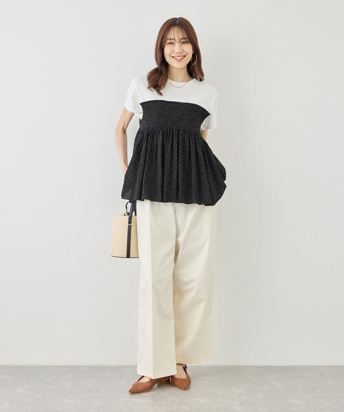 ROPE' PICNIC(ロペピクニック)の「【ベストヒット】シャーリングドッキングハーフスリーブカットソー(Tシャツ/カットソー・レディース・ブラック/ブラック系/ホワイト系/ベージュ・F)」の13枚目の写真