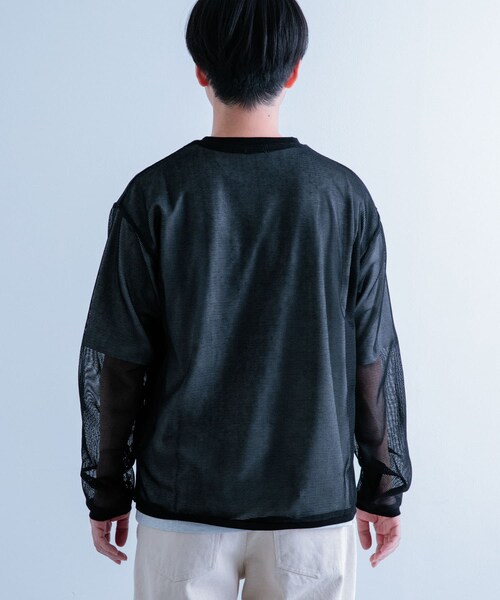 ITEMS URBANRESEARCH（アイテムズ アーバンリサーチ）の「メッシュトップス+Tシャツ レイヤードセット（Tシャツ/カットソー・メンズ・BLK×WHT/OFF×OLV/OFF×杢GRY・M/L）」の15枚目の写真