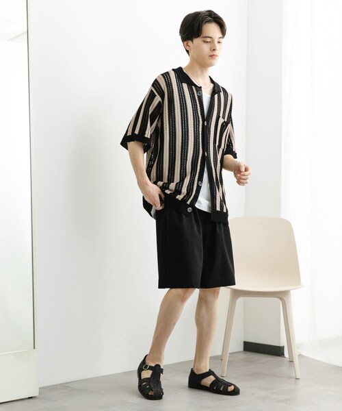 SENSE OF PLACE by URBAN RESEARCH(センスオブプレイスバイアーバンリサーチ)の「ストライプショートスリーブニットシャツ(ニット/セーター・メンズ・BLACK/GREIGE/MINT・M/L)」の14枚目の写真