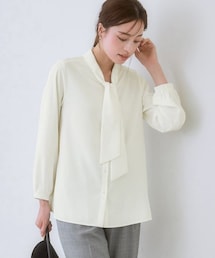 nissen | ストレッチパウダーサテンボウタイブラウス（しわになりにくい・速乾・洗濯機OK・UVカット）<大きいサイズ有>(シャツ/ブラウス)