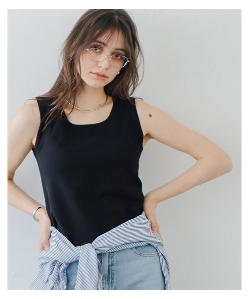 nissen（ニッセン）の「ハイゲージスクエアネック　タンクトップリュクスニット＜大きいサイズ有＞（ニット/セーター・レディース・ブラック/アイスグレー/モカ/オレンジ・S/M/L/LL/3L/4L/5L/6L/8L/10L）」の8枚目の写真