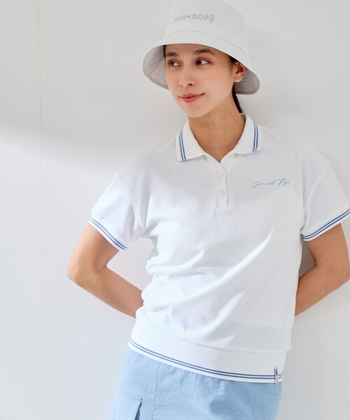 ROPE'（ロペ）の「パイルリブ使い半袖スキッパーポロ（ポロシャツ・レディース・ホワイト/ネイビー/ラベンダー・L/M/S）」の11枚目の写真
