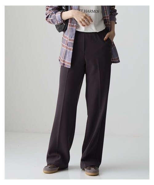 nissen（ニッセン）の「＜大きいサイズ＞ あったか裏起毛カットジョーゼットストレートパンツ（ゆったりヒップ）（選べる２レングス）■大人の落ち感シリーズ■（パンツ・レディース・黒/ローズピンク/キャメルベージュ/アズールブルー/チャコール・L/LL/3L/4L/5L/6L/8L/10L）」の8枚目の写真